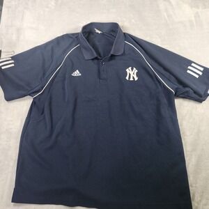 New York Yankees Adidas Golf Polo Shirt Embroidered NY Logo Blue 2XL